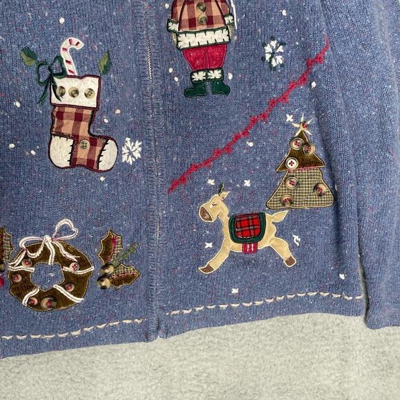 Vintage Basic Editions Ramie full zip sweater confetti embroidered christmas XL - Picture 2 of 10